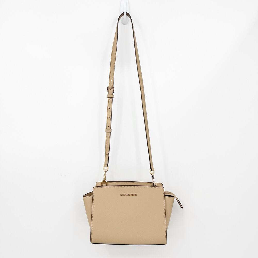 Michael Kors Selma‎ Medium Messenger Camel Leather Crossbody Bag Minimalist Chic - Picture 2 of 12